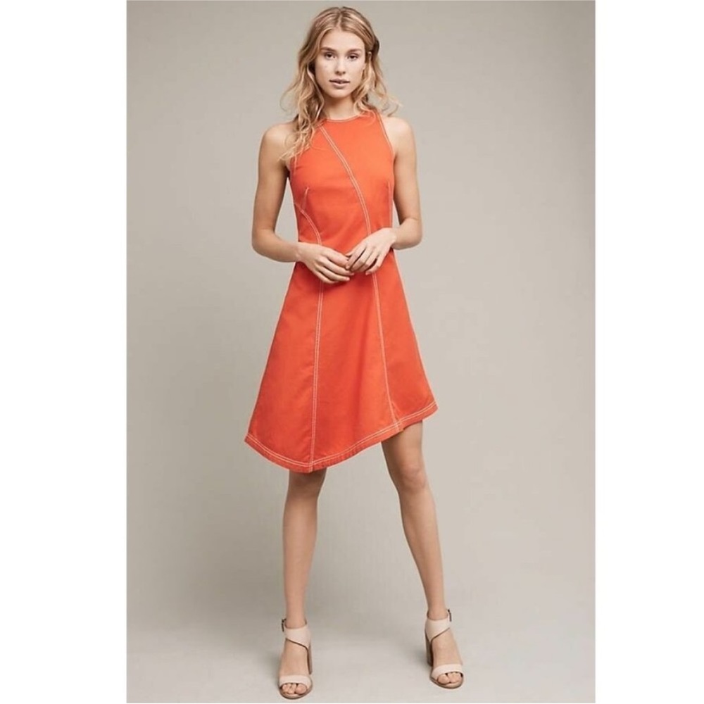 Maeve for Anthropologie adorable linen Cotten blend shift dress size 2 orange